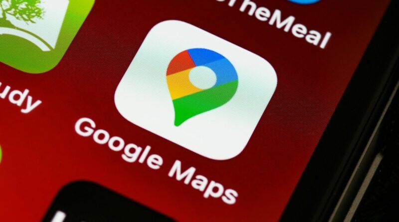 Detailed view of Google Maps app icon on a smartphone screen, showcasing digital navigation technology.