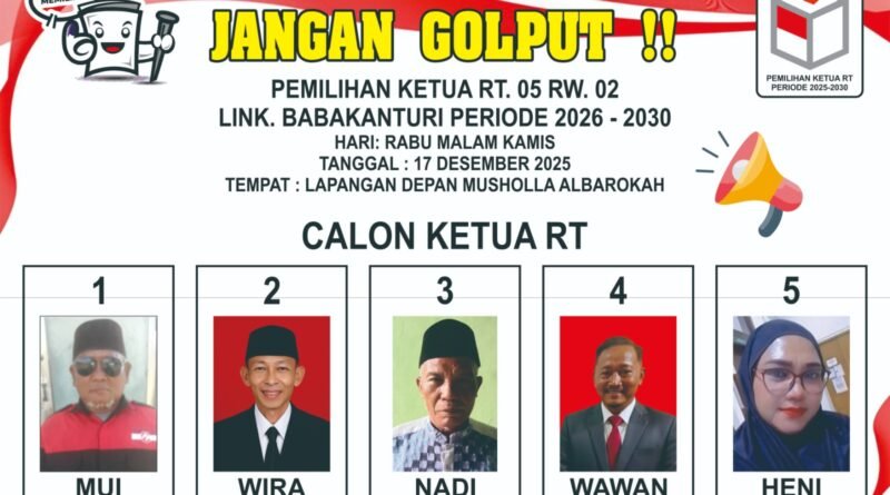 Para calon RT 05 RW 02 Lingkungan Babakturi, Kelurahan Taman Sari, Kecamatan Merak, Kota Cilegon