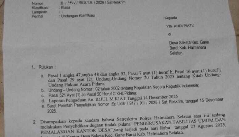 undangan klarifikasi kedua dari Satreskrim Polres Halmahera Selatan