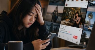 Ilustrasi foto anak muda stres dengan bermain medsos | foto by AI