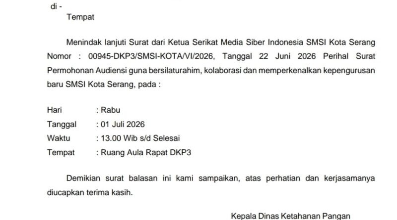 Nomor 400.14.5.2/116.2-DKP3/VI/2026 tertanggal 30 Juni 2026